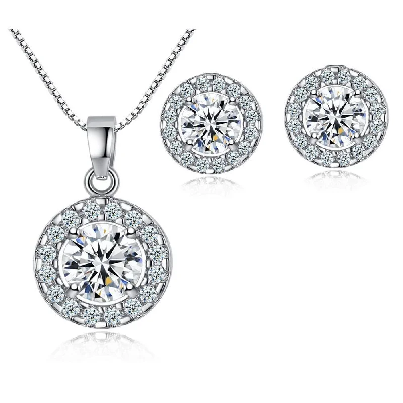 Wedding Necklace for Bride-Halo Cubic Zirconia Necklace Set