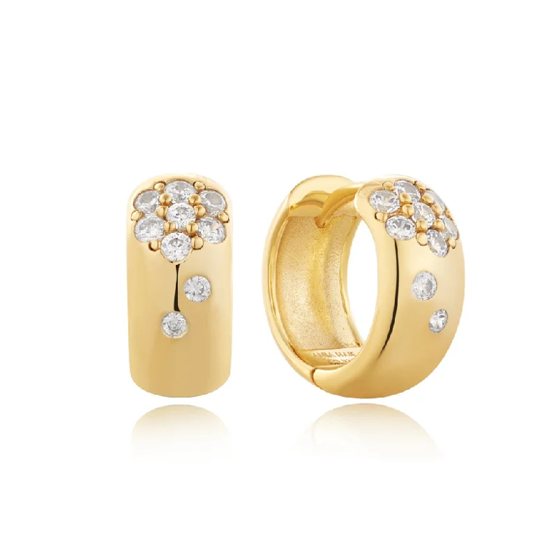 Rhinestone Earrings for Weddings-Gold Plated Cubic Zirconia Chunky Huggie Hoop Earrings by Ania Haie