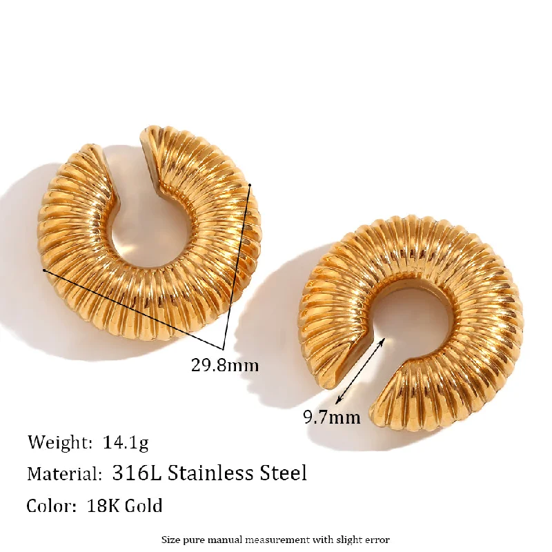 30mm Hollow Thread Ear Clip-Gold