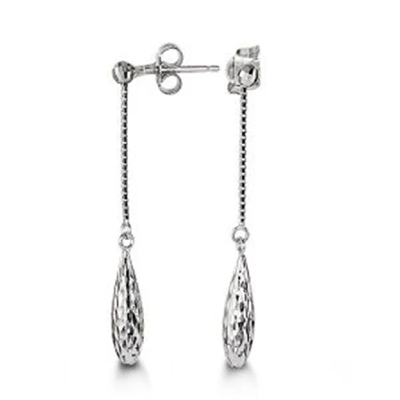 Bold Drop Earrings-10K White Gold Textured Drop Earrings