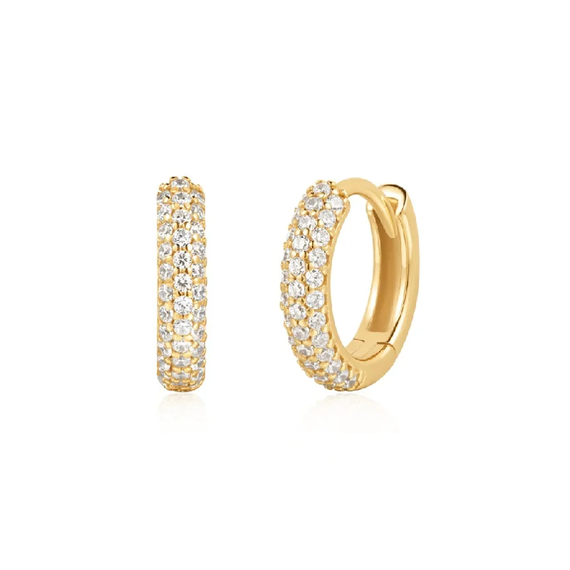 Wedding Dangle Earrings-Gold Plated Pave Cubic Zirconia Huggie Hoop Earrings by Ania Haie