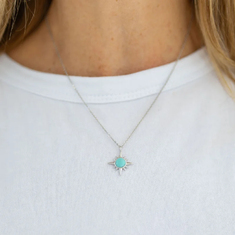 Layered Crystal Pendant Necklace-Turquoise and Silver Sunburst Necklace