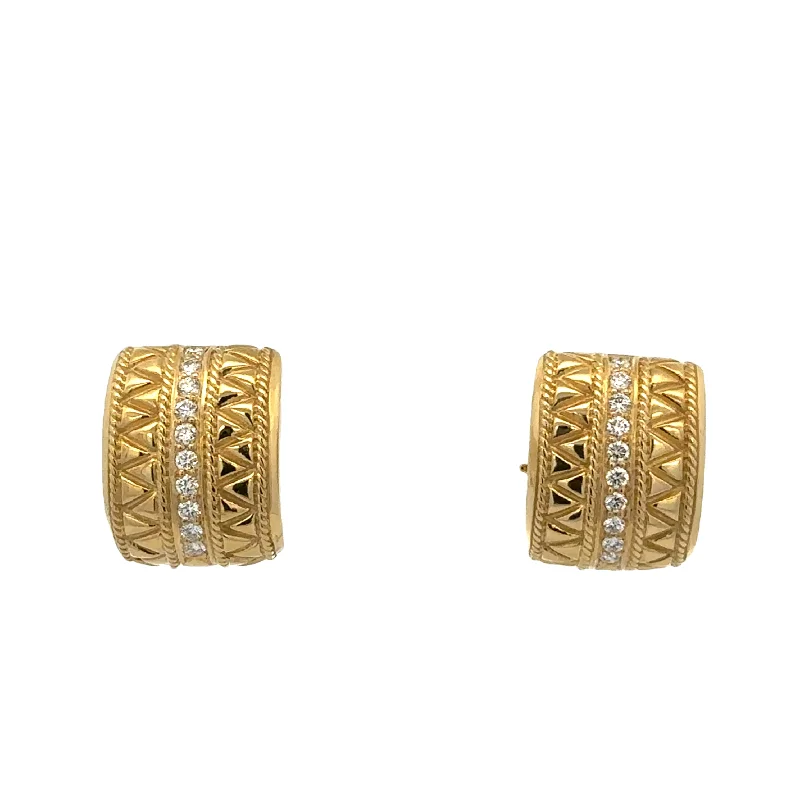 Modern Drop Earrings-Textured Diamond Huggie Earrings in 18k Yellow Gold