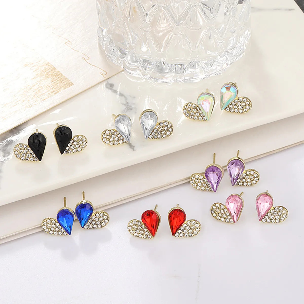 Silver Wedding Band-1 Pair Simple Style Heart Shape Alloy Diamond Ear Studs