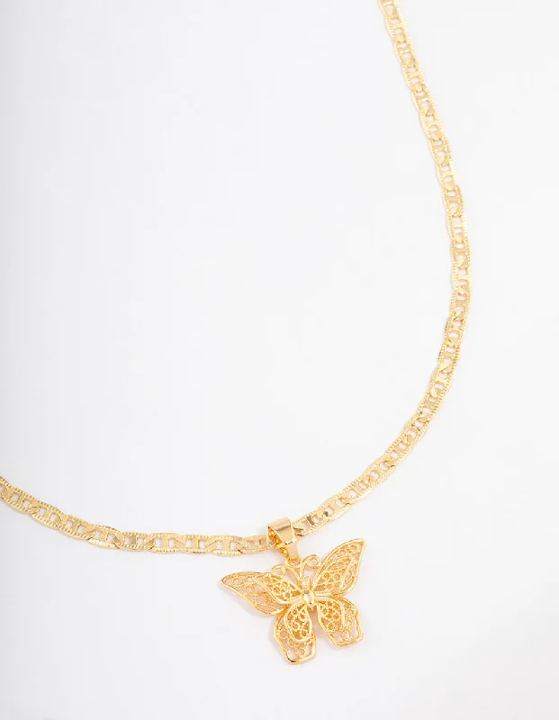 Elegant Silver Necklace-Gold Plated Mariner Chain Butterfly Necklace