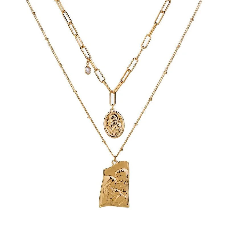 Modern Gold Necklace-Jesus Pendant Layered Necklace