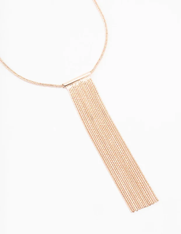 Gold Crystal Pendant Necklace-Rose Gold Tassle Chain Necklace