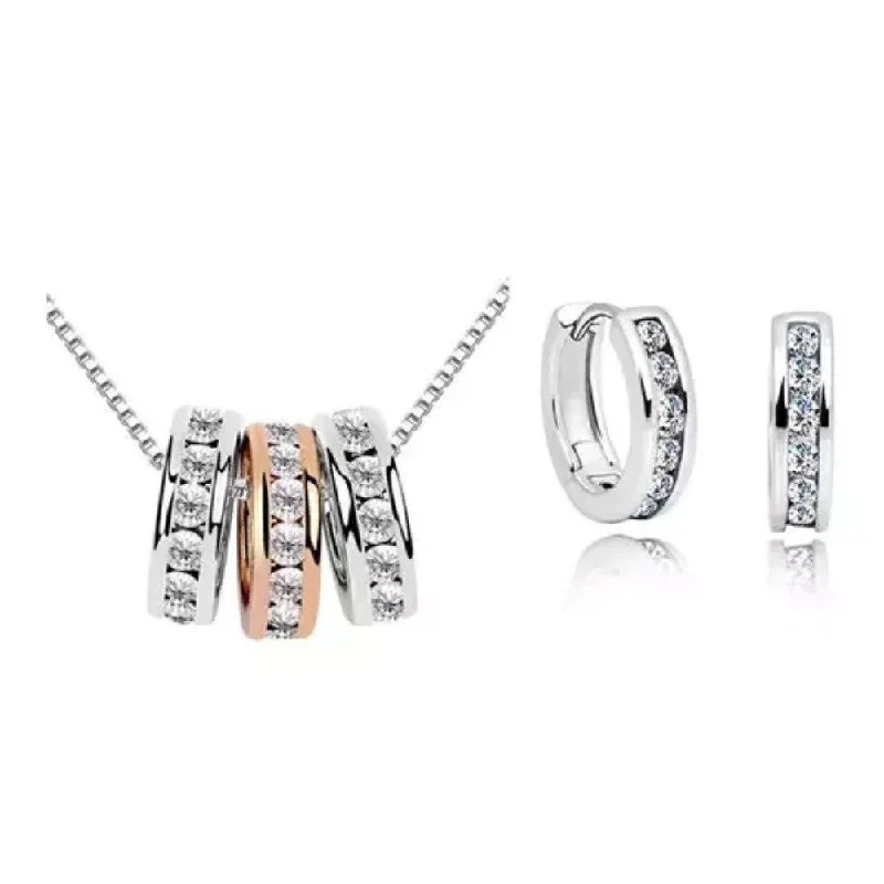 Silver Pendant Necklace-Milan Necklace and Huggie Earring Set