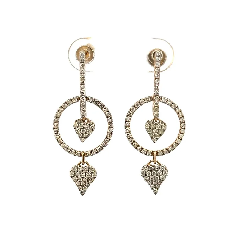 Vintage Drop Earrings-14K Yellow Gold 0.80ctw Round Diamond Geometric Drop Earrings