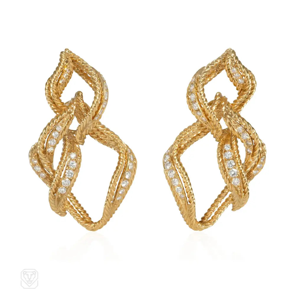 Rose Gold Earrings for Girls-Chaumet gold and diamond flame earrings