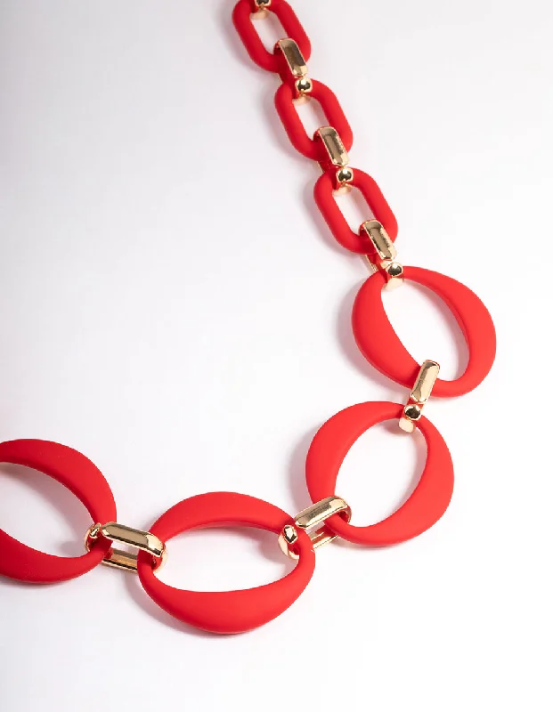 Dainty Gold Pendant Necklace-Red Mixed Oval Link Necklace