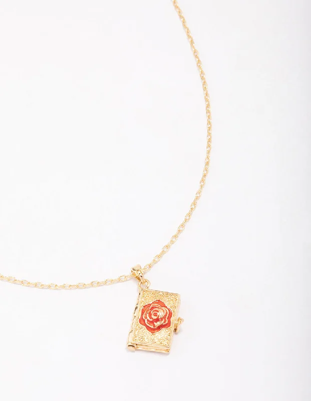 Geometric Crystal Necklace-Gold Plated Rose Locket Pendant Necklace