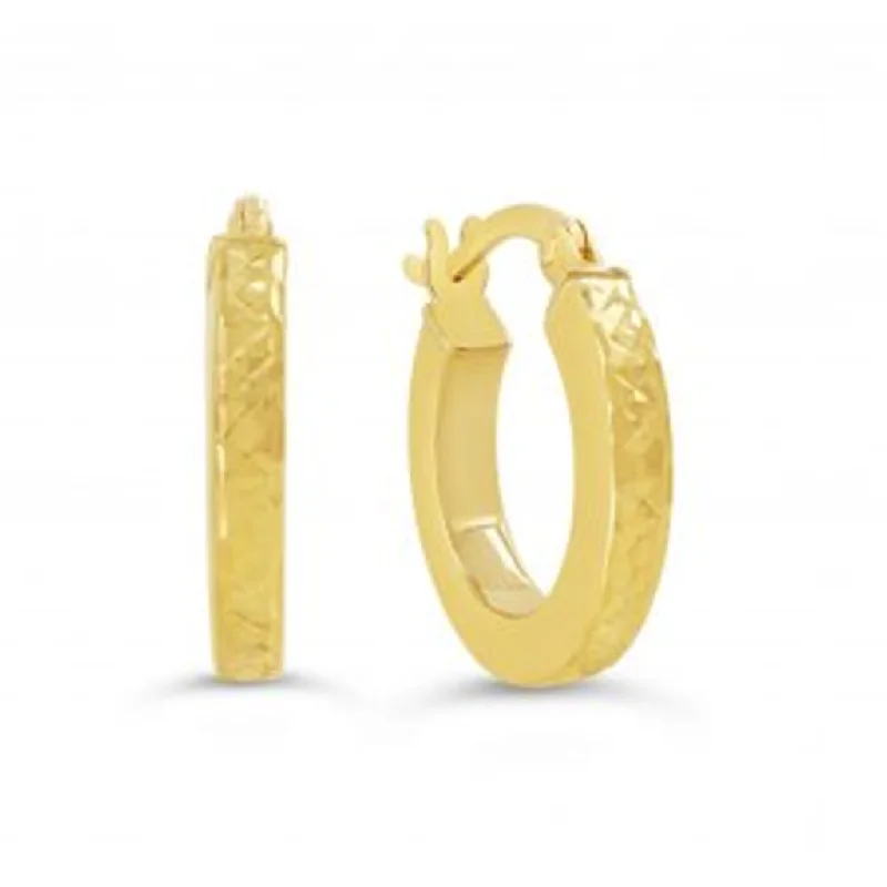 Gold Dangle Earrings-10K Yellow Gold Polished & Diamond Cut Hoop Earrings