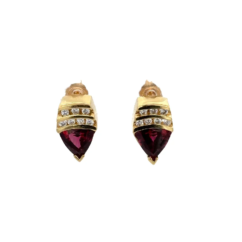 Lightweight Earrings for Summer-Garnet and Diamond Earrings in 18k Yellow Gold