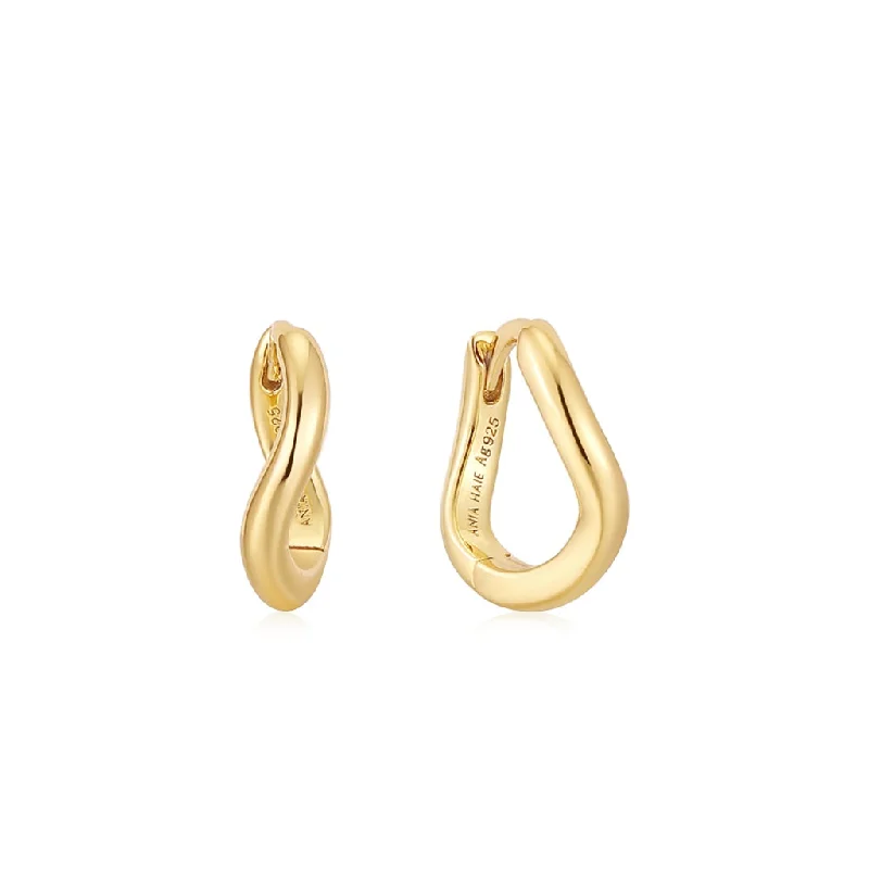 Handmade Drop Earrings-Gold Plated Twist Huggie Hoop Earrings by Ania Haie