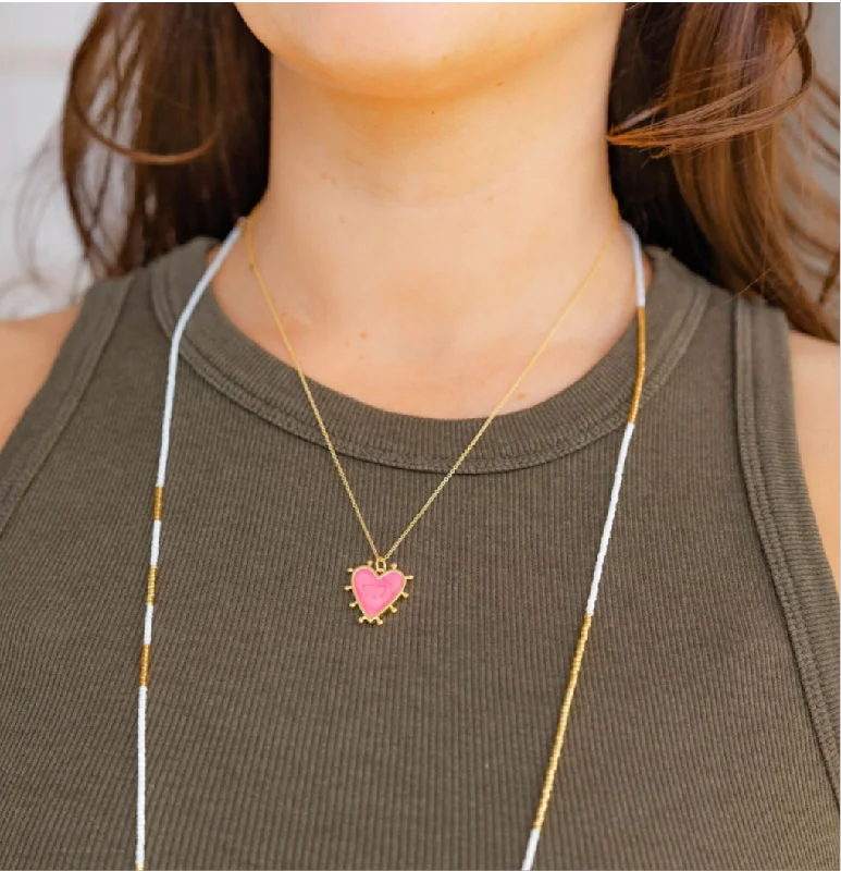 Statement Gemstone Necklace-Strawberry Heart Necklace