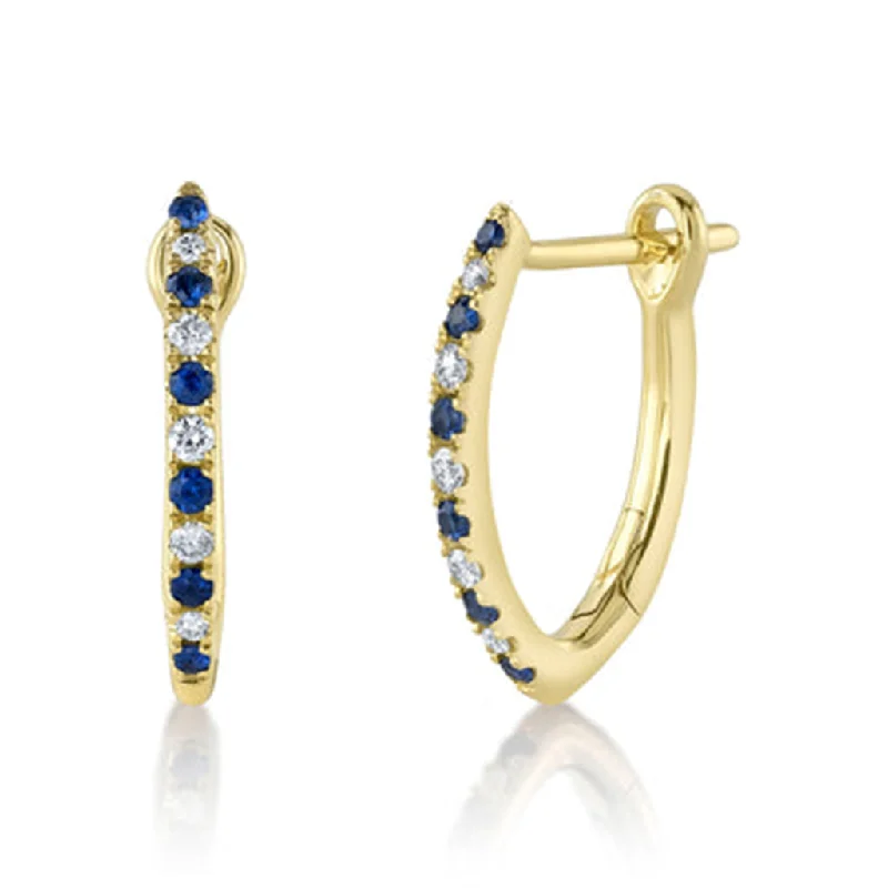 Classic Round Earrings-14K Yellow Gold 0.23ctw Blue Sapphire & Diamond Pointed Hoop Earrings by Shy Creation