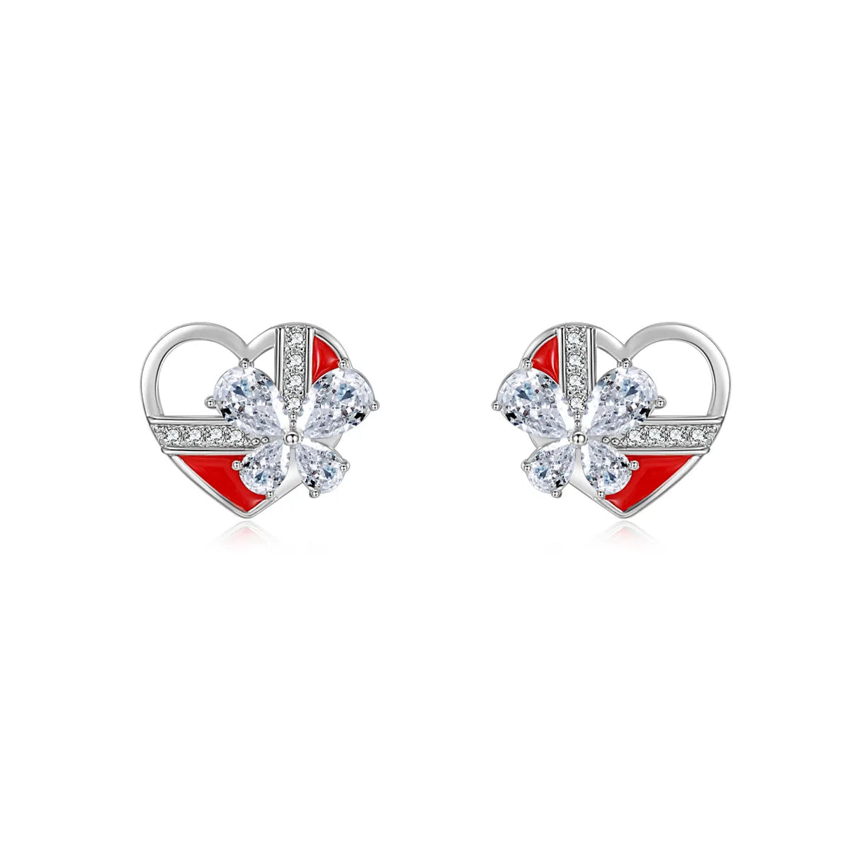 Classic Engagement Ring Set-1 Pair Simple Style Heart Shape Inlay Sterling Silver Zircon Ear Studs