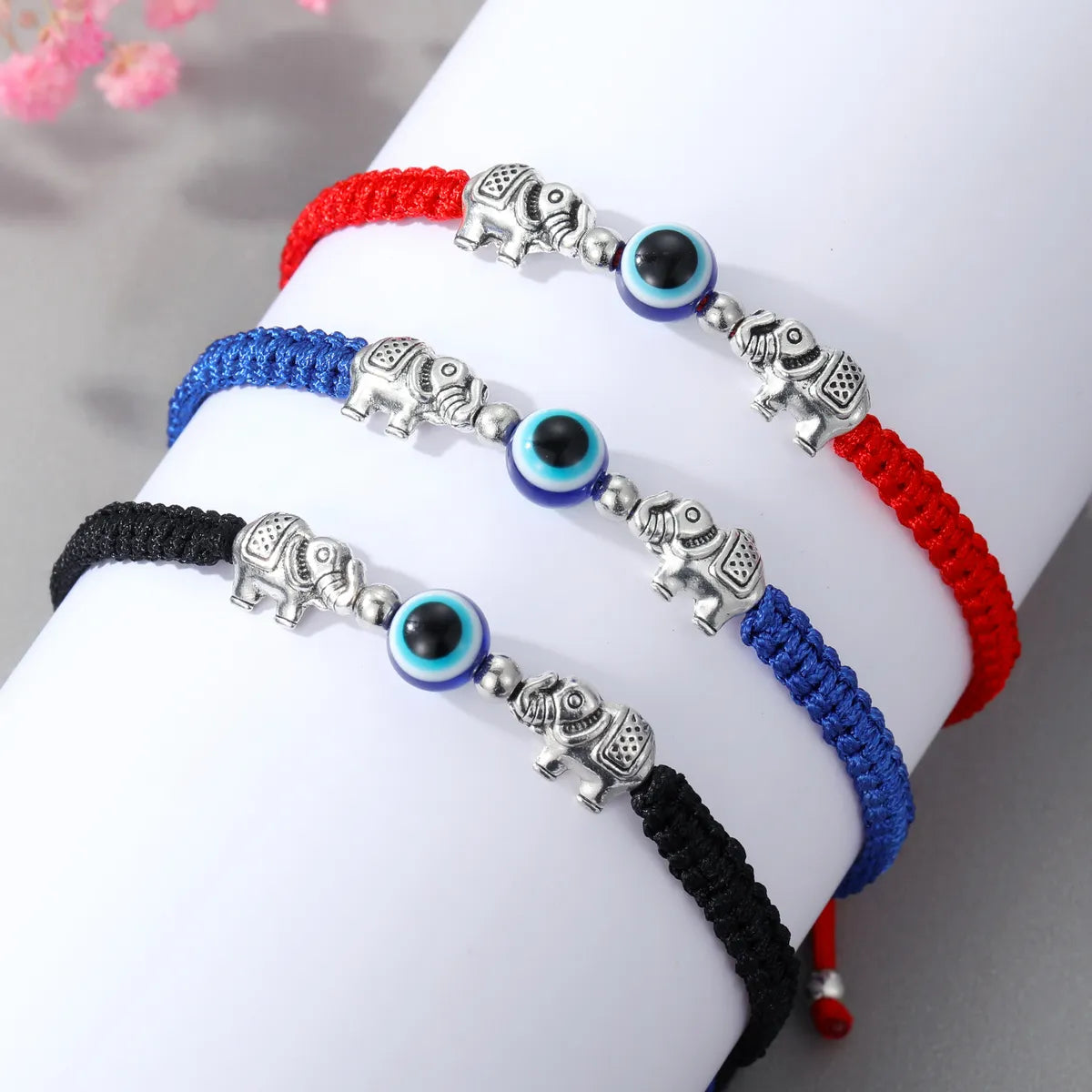 Customizable Wedding Ring-Fashion New Creative Silver Elephant Strap Eyes Round Beads Woven Adjustable Bracelet