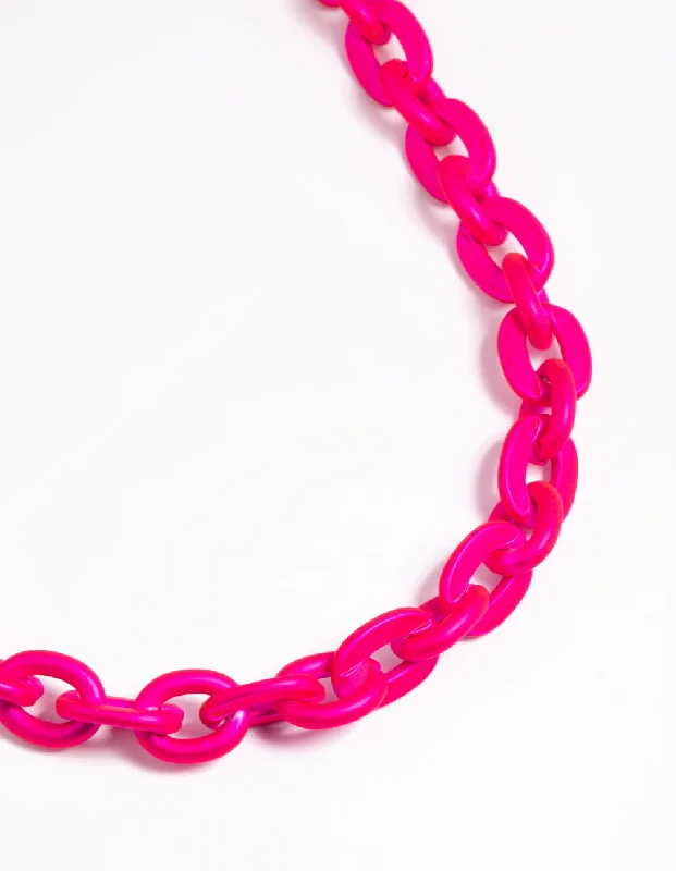 Classic Beaded Necklace-Matte Pink Chain Necklace