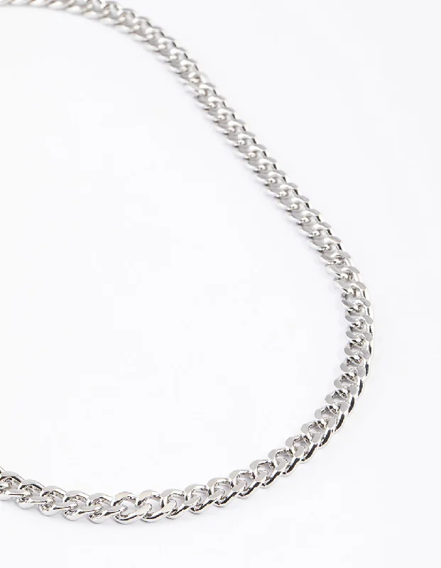 Silver Oval Necklace-Silver Classic Curb Chain Necklace