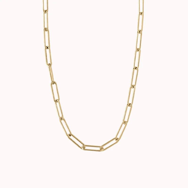 Beaded Gold Necklace-Bold Paperclip Chain Necklace