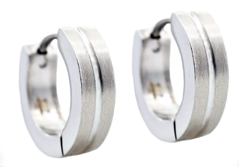 Statement Silver Earrings-Mens 14mm Stainless Steel Divoted Hoop Earrings