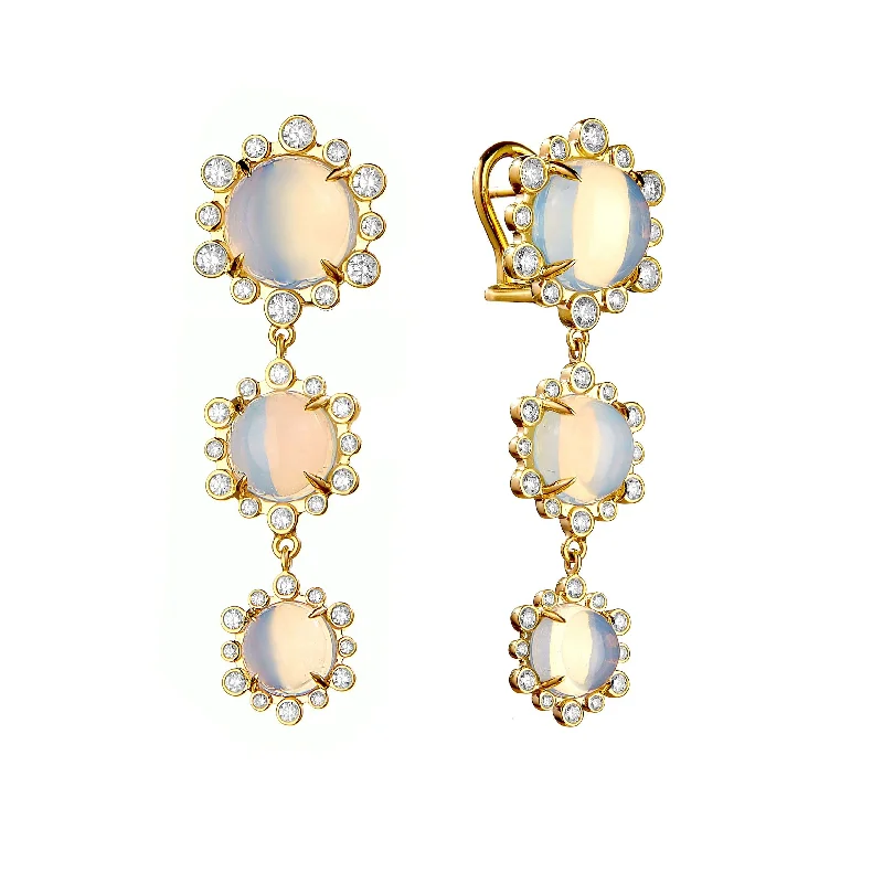 Funky Earrings for Teens-Triple Moon Diamond Earrings