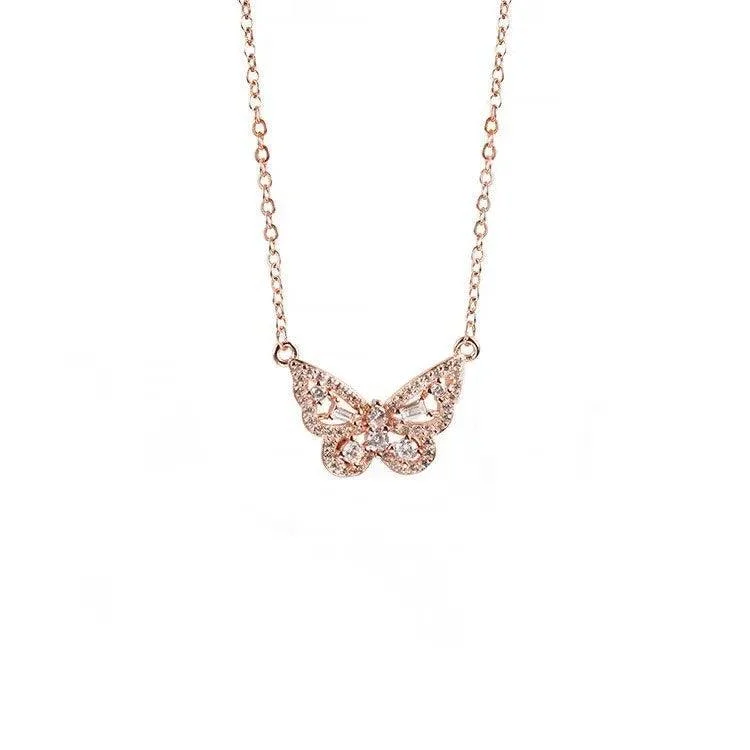 Two-Tone Gold Necklace-Elegant Butterfly Pendant Necklace with Sparkling Cubic Zirconia Stones