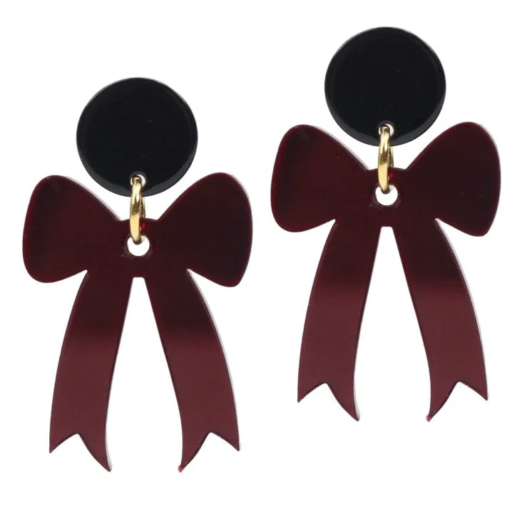 Handcrafted Earrings for Women-Gameday Bow Earring - Garnet