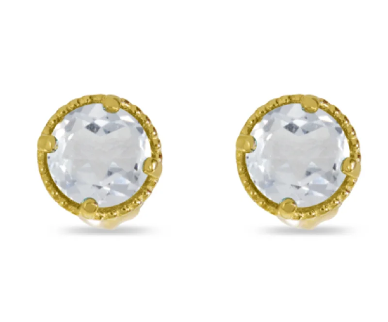 Fancy Gold Earrings-14K Yellow Gold 4mm Round Topaz Milgrain Stud Earrings