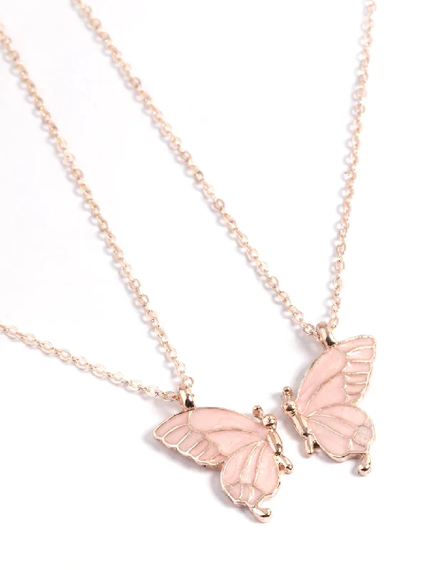 Classic Chain Necklace-Rose Gold Best Friend Butterfly Necklace Pack