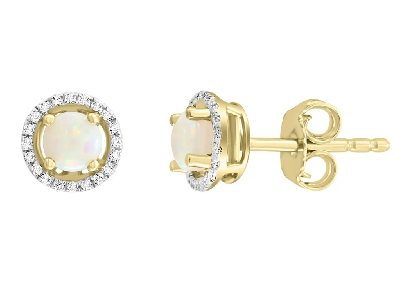 Artistic Designer Earrings-14K Yellow Gold 0.60ctw Australian Opal & Diamond Halo Stud Earrings