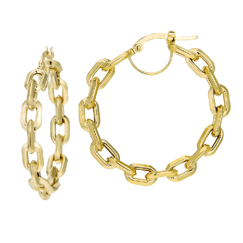 Silver Chain Drop Earrings-14K Yellow Gold Chain Hoop Earrings