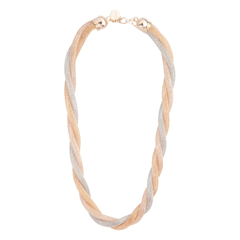 Simple Gold Choker Necklace-Mixed Metal Twisted Mesh Tube Necklace