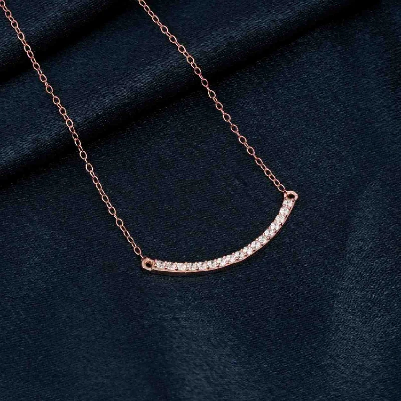 Beaded Gold Necklace-Rose Gold Cubic Zircon Dainty U Bar Necklace