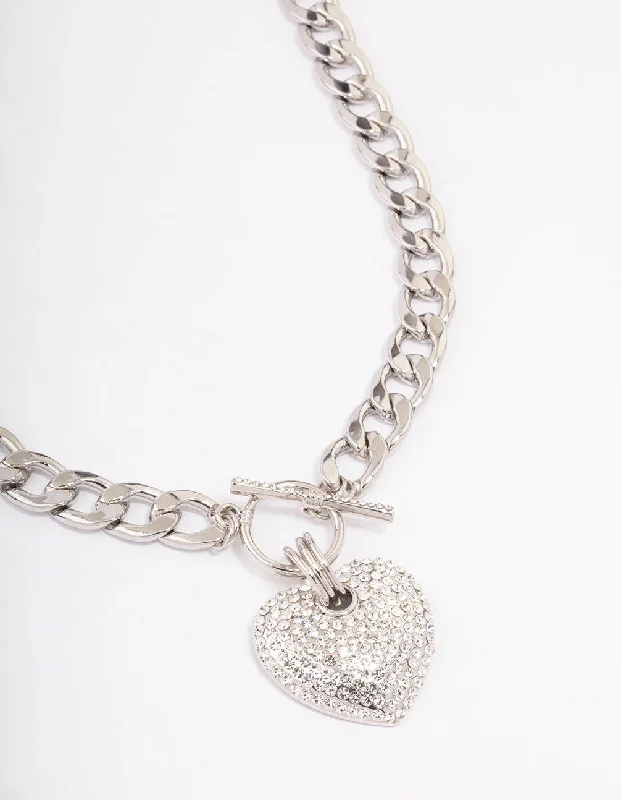 Bold Silver Necklace-Silver Heart Chain Necklace