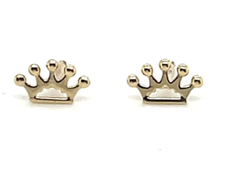 Geometric Drop Earrings-14K Yellow Gold Crown Kid's Stud Earrings