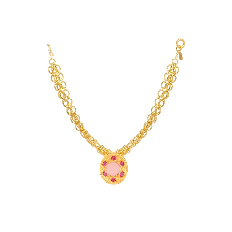 Elegant Diamond Necklace-Vivienne Necklace Pink Coral & Pink Crystal