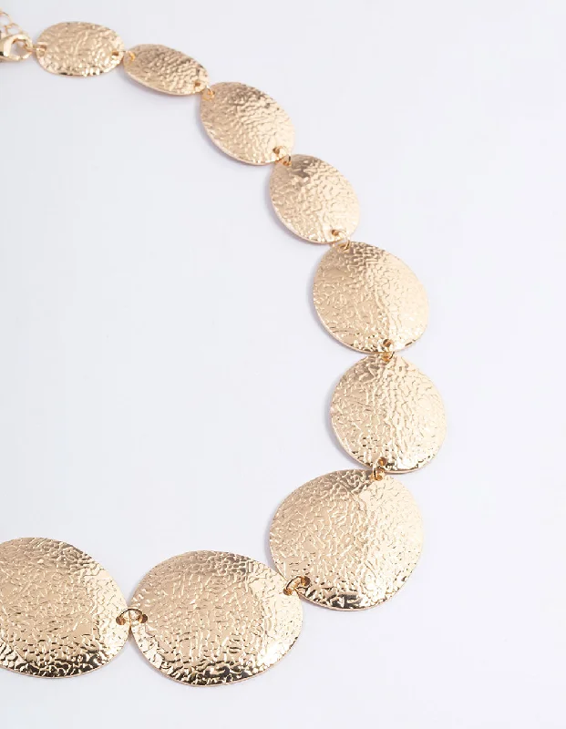 Simple Rope Necklace-Gold Graduated Hammered Disc Necklace