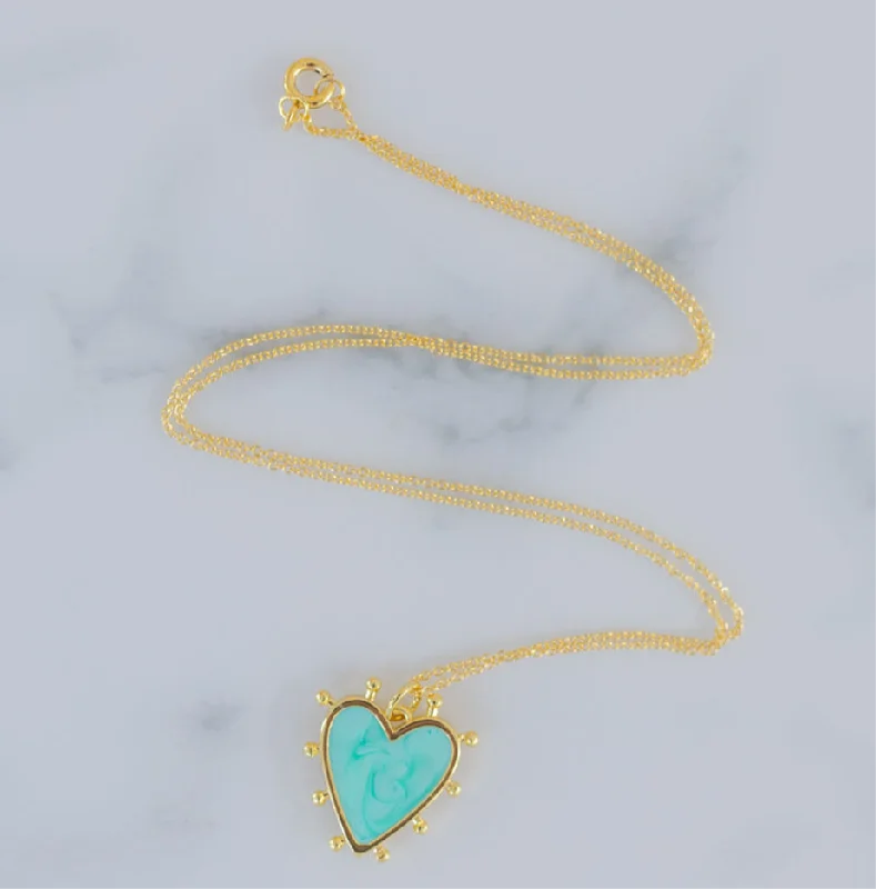 Classic Silver Necklace-Turquoise and Gold Heart Necklace