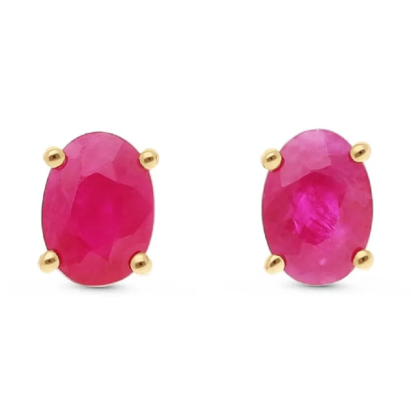 Elegant Evening Earrings-14K Yellow Gold 1.20ctw Oval Ruby Stud Earrings