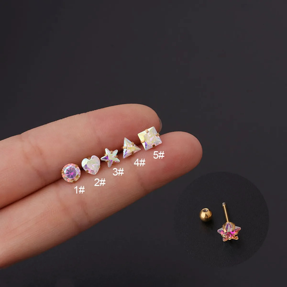 Colorful Gemstone Ring-Vintage Color Zircon Stainless Steel Screw Fine Needle Ear Bone Studs Single Wholesale Gooddiy