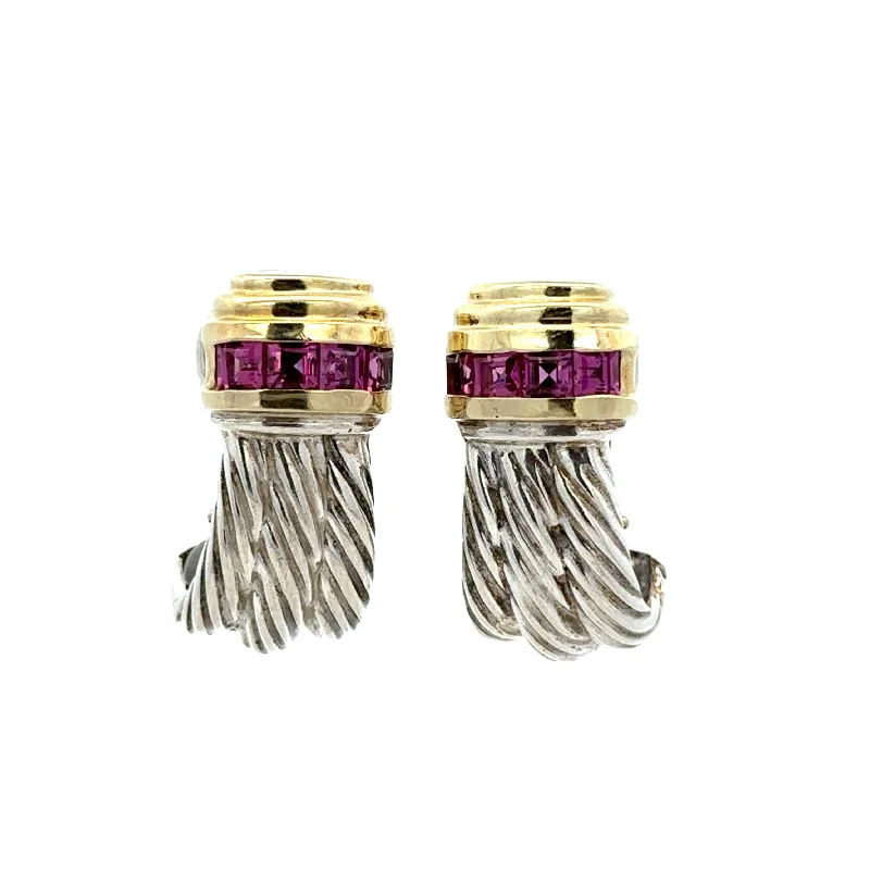 Simple Gemstone Earrings-Two Tone Rhodolite Garnet Earrings by David Yurman