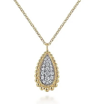 Birthstone Silver Necklace-14K Yellow Gold Bujukan Pave Diamond Teardrop Pendant Necklace