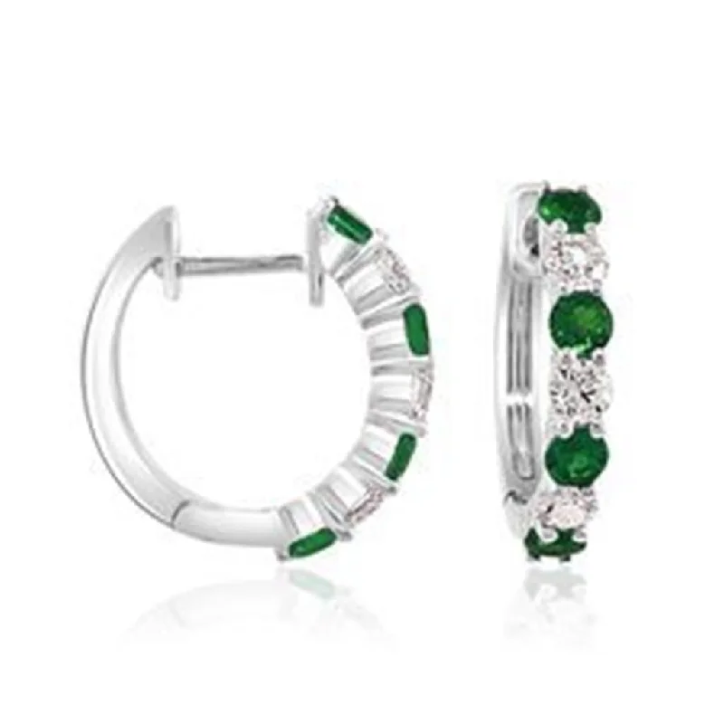 Light Blue Earrings-14K White Gold 0.79tw Emerald & Diamond Huggie Hoop Earrings