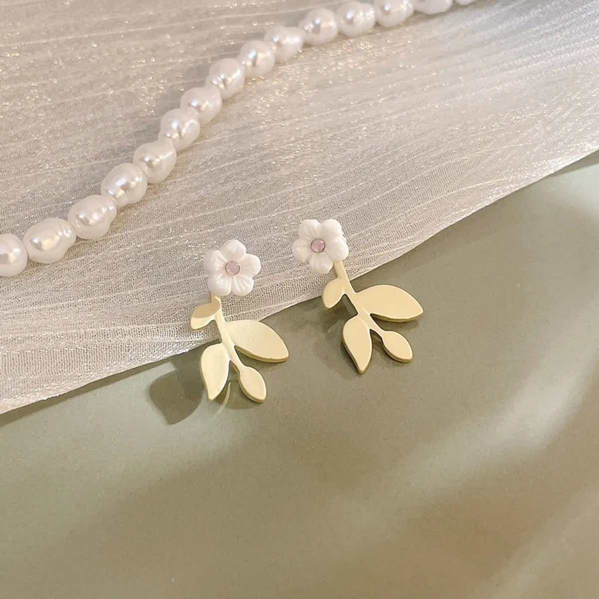 25# Leaf Flower Gold Earrings-Gold Silver Needle