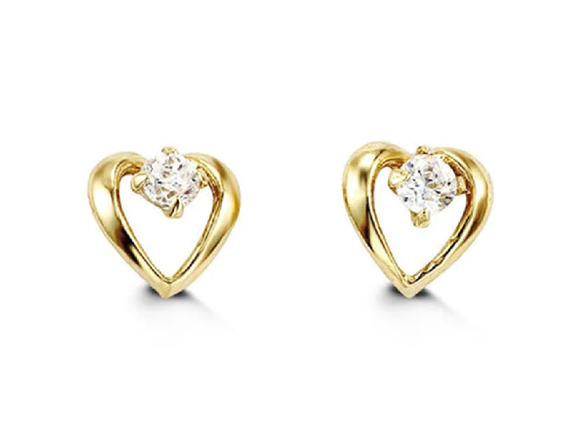 Blue Drop Earrings-14K Yellow Gold Cubic Zirconia Heart Kid's Earrings