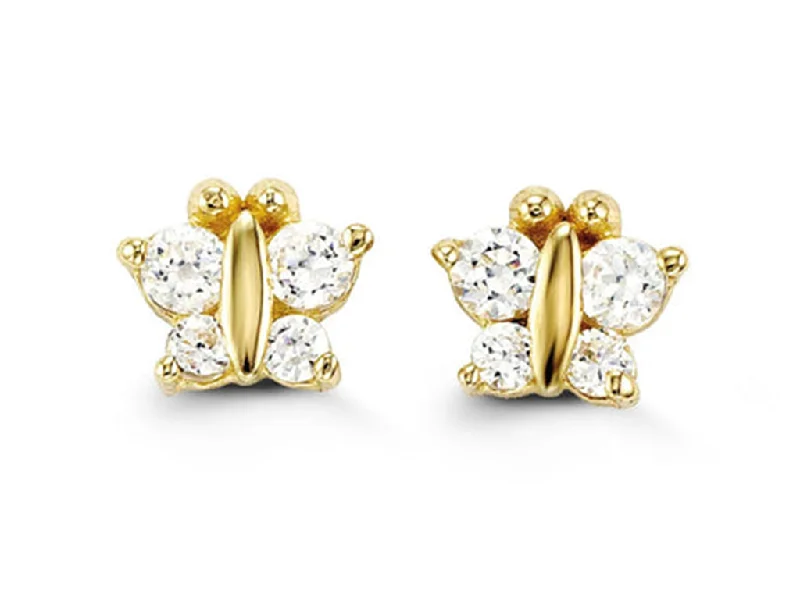 Chic Gemstone Earrings-14K Yellow Gold Cubic Zirconia Butterfly Kid's Stud Earrings