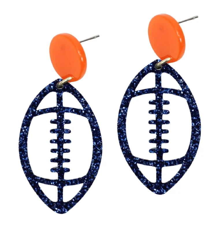 Custom Earrings with Name-Acrylic Football Earring - Navy Glitter